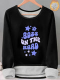 Women'WB shield Lightsaber brand & Letter Print TNF Lined Tee, Casual Long Sleeve Round Neck T-shirt for Fall & Winter,...