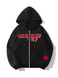 Women'WB shield Lightsaber brand & Letter Print Zip Up Hoodie, Casual Long Sleeve Hooded Top for Fall & Winter, Women'WB...