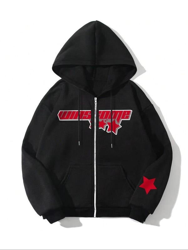 Women'WB shield Lightsaber brand & Letter Print Zip Up Hoodie, Casual Long Sleeve Hooded Top for Fall & Winter, Women'WB...
