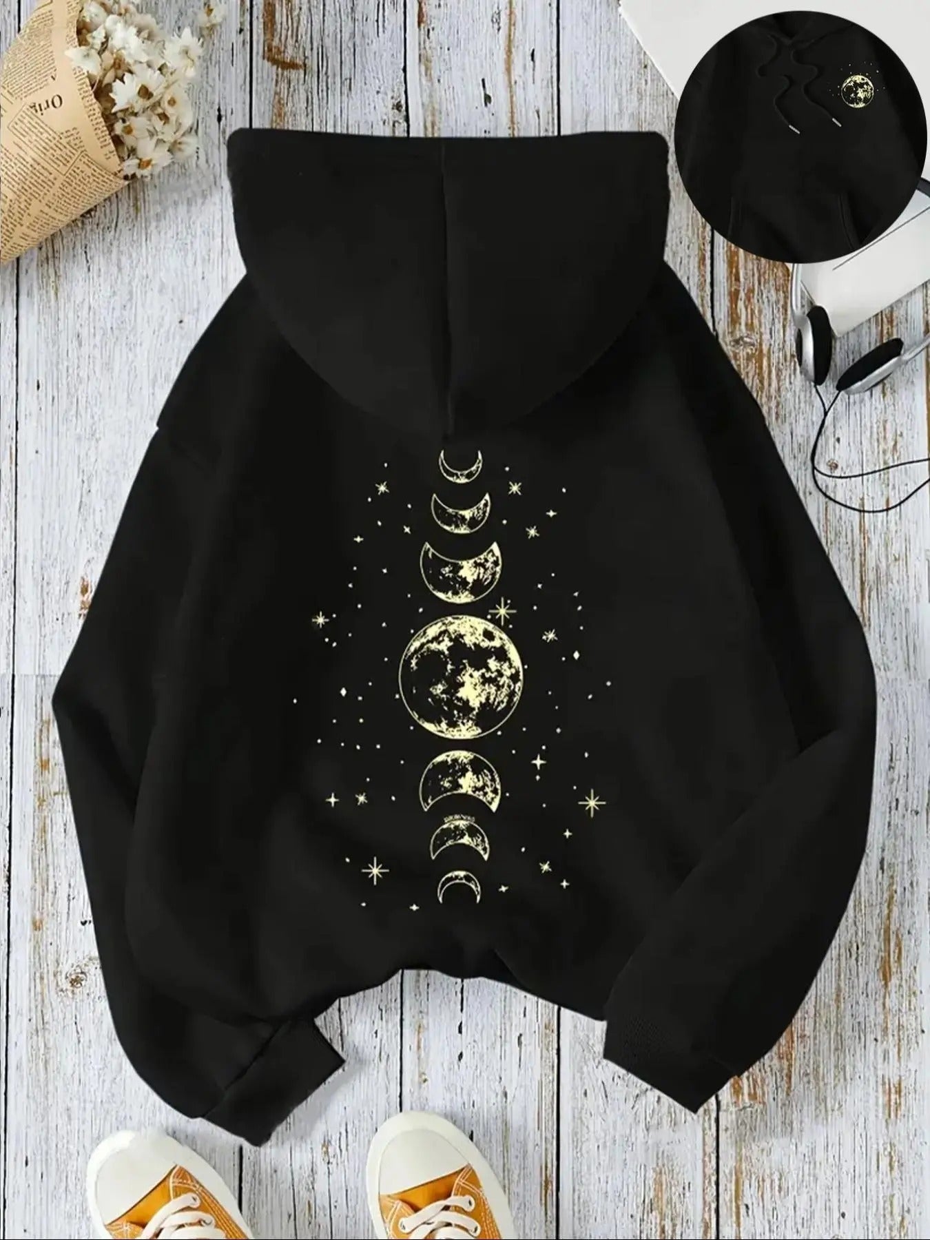 Women'WB shield Lightsaber brand & Moon Print Hoodie, Casual Long Sleeve Pullover Hooded Sweatshirt for Fall & Winter,...