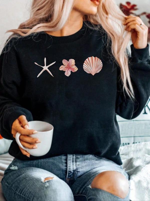 Women'WB shield Lightsaber brand & Shell Print Crew Neck Sweatshirt, Casual Long Sleeve Pullover for Fall & Winter,...