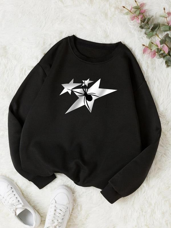 Women'WB shield Lightsaber brand Print Drop Shoulder Sweatshirt, Casual Long-Sleeve Crew Neck Pullover for Fall & Winter,...
