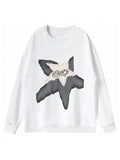Women'WB shield Lightsaber brand Print Drop Shoulder Sweatshirt, Casual Street Long Sleeve Round Neck Pullover For Spring...