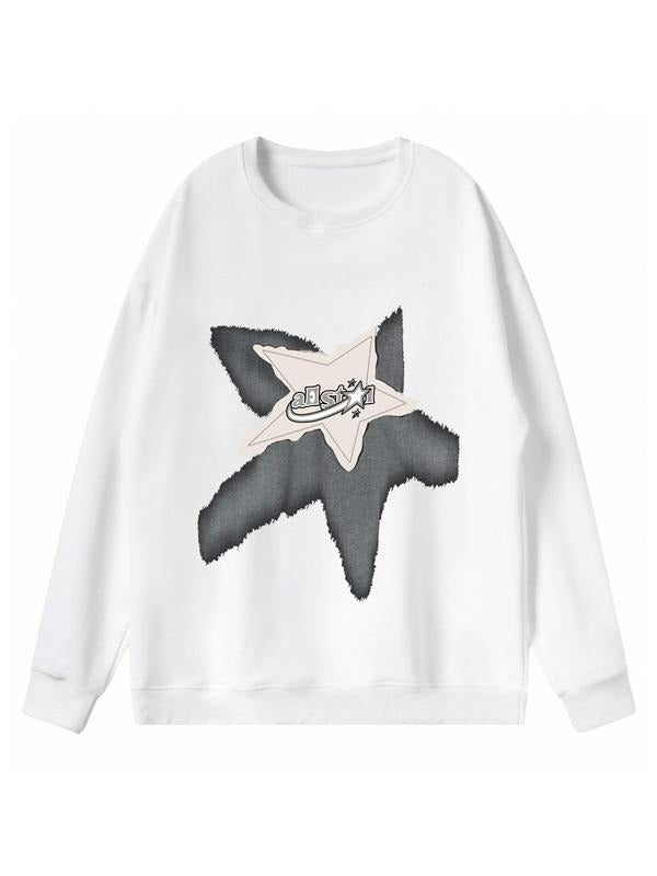 Women'WB shield Lightsaber brand Print Drop Shoulder Sweatshirt, Casual Street Long Sleeve Round Neck Pullover For Spring...