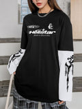 Women'WB shield Lightsaber brand Print Drop Shoulder Tee, Fashion Casual Long Sleeve Round Neck T-shirt for Daily Holiday...
