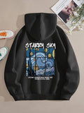 Women'WB shield Lightsaber brand Sky Graphic Print Drop Shoulder Drawstring Hoodie, Casual Comfy Pocket Pullover Hooded...