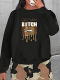 Women'WB shield Lip & Letter Print Drop Shoulder Sweatshirt, Casual Long Sleeve Round Neck Pullover for Spring & Fall,...