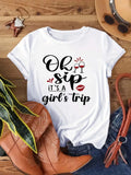 Women'WB shield Lip & Wine Glass Print Round Neck Tee, Casual Letter Graphic Short Sleeve T-shirt, Ladies Summer TNF for...