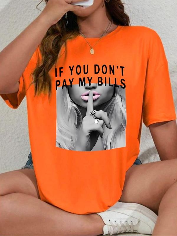 Women'WB shield Lip Print Round Neck Graphic Tee, Vintage Trendy Casual Short Sleeve T-shirt for Daily Wear, Ladies Spiky...