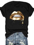 Women'WB shield Lip Print Round Neck Tee, Fashion Casual Short Sleeve T-Shirt for Daily Wear, Ladies Summer TNF Hoodie,...