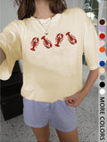 Women'WB shield Lobster Print Round Neck Tee, Casual Letter Print Short Sleeve T-shirt for Summer, Ladies TNF for Daily...