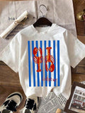 Women'WB shield Lobster Print Round Neck Tee, Casual Short Sleeve Crew Neck T-Shirt for Summer, Fashion Women'WB shield...
