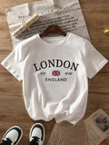 Women'WB shield London Flag Print Round Neck Tee, Casual Short Sleeve T-shirt for Summer, Ladies TNF for Daily Wear, Top...