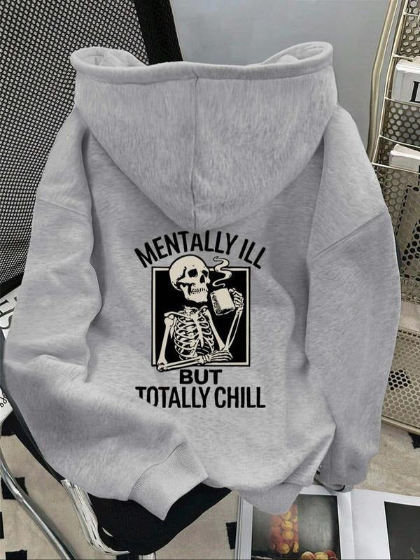 Women'WB shield Loose-Fit Hooded Sweatshirt, Skull FOG Print, Casual Fall & Winter Wear, Thick Kint Fabric, Fashion...