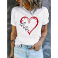 Women'WB shield Love Heart Print T-Shirt - Casual Crew Neck, Short Sleeve, Lightweight & Breathable