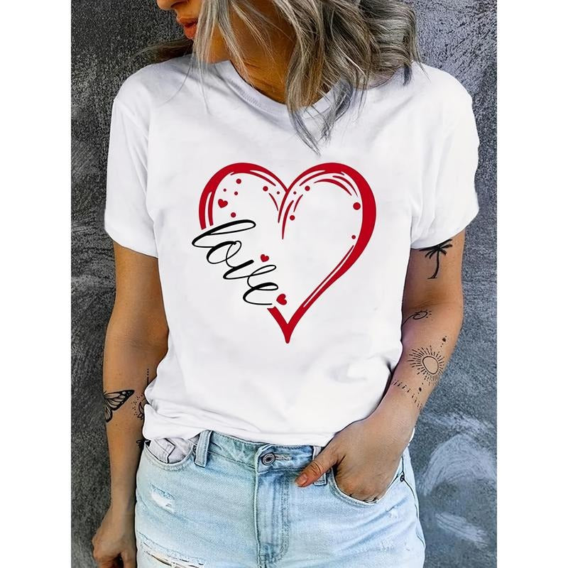 Women'WB shield Love Heart Print T-Shirt - Casual Crew Neck, Short Sleeve, Lightweight & Breathable