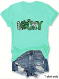 Women'WB shield Lucky Print Round Neck Tee, Casual Irish Festival Short Sleeve T-shirt for Summer, Ladies TNF for Daily...