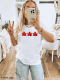 Women'WB shield Maple Leaf Print Round Neck Tee, Casual Canadian Flag Print Short Sleeve T-shirt for Daily Wear, Ladies...