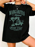 Women'WB shield Margarita & Social Club Print Round Neck Tee, Fashion Casual Crew Neck T-shirt for Daily Holiday Vacation...