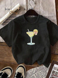 Women'WB shield Margarita Cocktail Print Round Neck Graphic Tee, Vintage Trendy Casual Short Sleeve T-shirt for Daily...