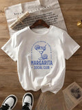 Women'WB shield Margarita Social Club Print Round Neck Tee, Casual Short Sleeve T-shirt for Daily Wear, Ladies TNF for...