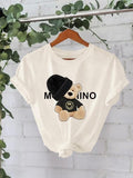 Women'WB shield Mascot Print Round Neck Tee, Fashion Casual Crew Neck T-Shirt for Daily Holiday Vacation Outdoor Wear,...