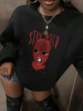 Women'WB shield Masked GA & Letter Print Crew Neck Sweatshirt, Casual Long Sleeve Pullover for Fall & Winter, Women'WB...