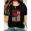 Women'WB shield Medical Assistant T-Shirt with American Flag Design
