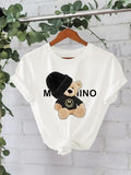 Women'WB shield Meme Bear Print Round Neck Tee, Fashion Casual Crew Neck T-Shirt for Daily Holiday Vacation Outdoor Wear,...