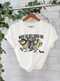 Women'WB shield Monster Print Round Neck Graphic Tee, Fashion Casual Short Sleeve T-shirt for Daily Wear, Ladies Summer...