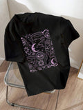 Women'WB shield Moon & Cat Print Drop Shoulder Tee, Casual Short Sleeve Round Neck T-shirt for Daily Wear, Ladies TNF for...