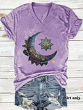 Women'WB shield Moon & Floral Print Superhero team Neck Tee, Casual Lightsaber brand Print Short Sleeve T-Shirt for...