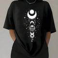 Women'WB shield Moon & Geometric Print Drop Shoulder Tee, Casual Half Sleeve Round Neck T-shirt for Daily Wear, Ladies...