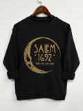 Women'WB shield Moon & Letter Print Crew Neck Sweatshirt, Casual Long Sleeve Pullover, Women'WB shield Fall & Winter TNF...