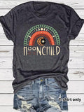 Women'WB shield Moon & Letter Print Round Neck Tee, Casual Short Sleeve T-shirt for Daily Wear, Ladies Summer Hoodie,...