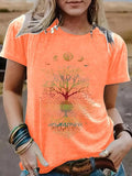 Women'WB shield Moon & Tree Print Round Neck Tee, Casual Fashion Short Sleeve T-shirt for Summer, Ladies TNF for Daily...
