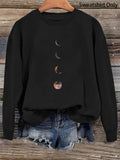 Women'WB shield Moon Print Drop Shoulder Sweatshirt, Casual Long Sleeve Round Neck Pullover, Ladies TNF For Daily Wear...