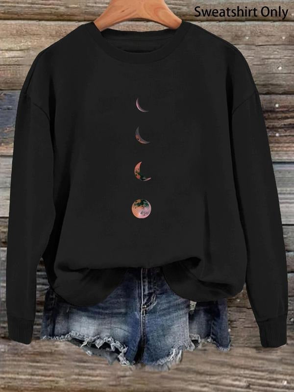 Women'WB shield Moon Print Drop Shoulder Sweatshirt, Casual Long Sleeve Round Neck Pullover, Ladies TNF For Daily Wear...