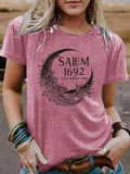 Women'WB shield Moon Print Round Neck Graphic Tee, Vintage Trendy Casual Short Sleeve T-shirt for Daily Wear, Ladies...