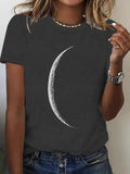 Women'WB shield Moon Print Round Neck Tee, Casual Short Sleeve Crew Neck T-shirt for Daily Wear, Ladies TNF for Spring &...