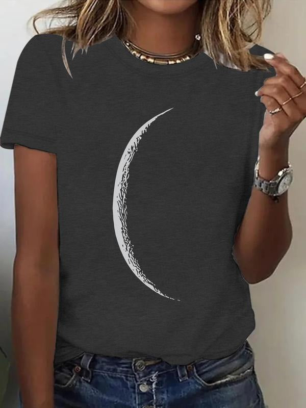 Women'WB shield Moon Print Round Neck Tee, Casual Short Sleeve Crew Neck T-shirt for Daily Wear, Ladies TNF for Spring &...