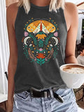 Women'WB shield Moth & Floral Print Round Neck Tank Top, Casual Sleeveless Top for Summer, Ladies TNF for Daily Wear,...