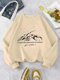 Women'WB shield Mountain & Letter Print Drop Shoulder Sweatshirt, Casual Long Sleeve Round Neck Pullover for Fall &...