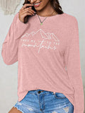Women'WB shield Mountain & Letter Print Drop Shoulder Tee, Casual Long Sleeve Round Neck T-shirt for Daily Wear, Ladies...