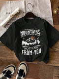 Women'WB shield Mountain & Letter Print Round Neck Tee, Trendy Casual Drop Shoulder Short Sleeve T-shirt for Daily Wear,...
