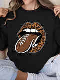 Women'WB shield Mouth & Spiky hair fighters & Leopard Print Drop Shoulder Sweatshirt, Casual Long Sleeve Round Neck...