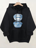 Women'WB shield Mouth Print Drawstring Pocket Hoodie, Casual Drop Shoulder Long Sleeve Hooded Sweatshirt, Ladies Fall &...