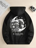 Women'WB shield Mushroom & Floral Print Drawstring Hoodie, Casual Letter Print Long Sleeve Hooded Sweatshirt for Daily...