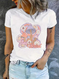 Women'WB shield Mushroom & Floral Print Round Neck Tee, Fashion Casual Crew Neck T-Shirt for Daily Holiday Vacation...