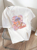 Women'WB shield Mushroom & Floral Print Round Neck Tee, Fashion Casual Drop Shoulder Short Sleeve T-shirt for Daily Wear,...
